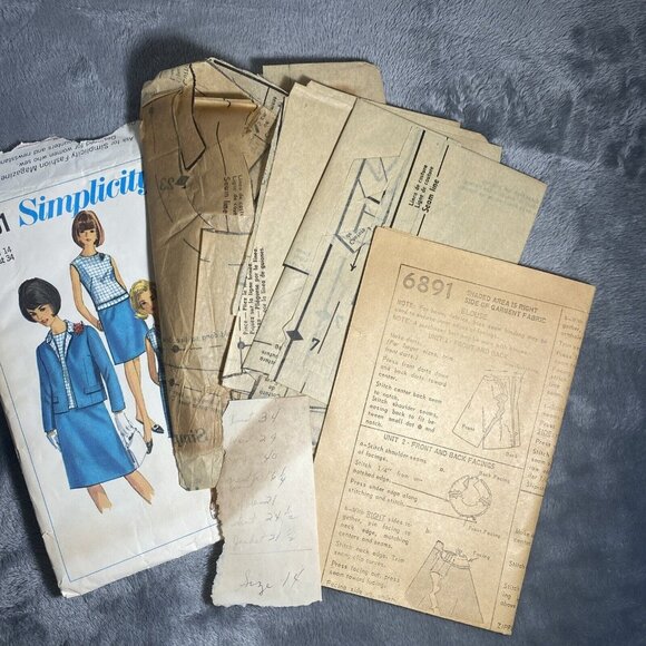 Vntg 1966 Simplicity Pattern 6891 Size 14 Cut Jacket Blouse Skirt Fashion READ - Picture 2 of 5